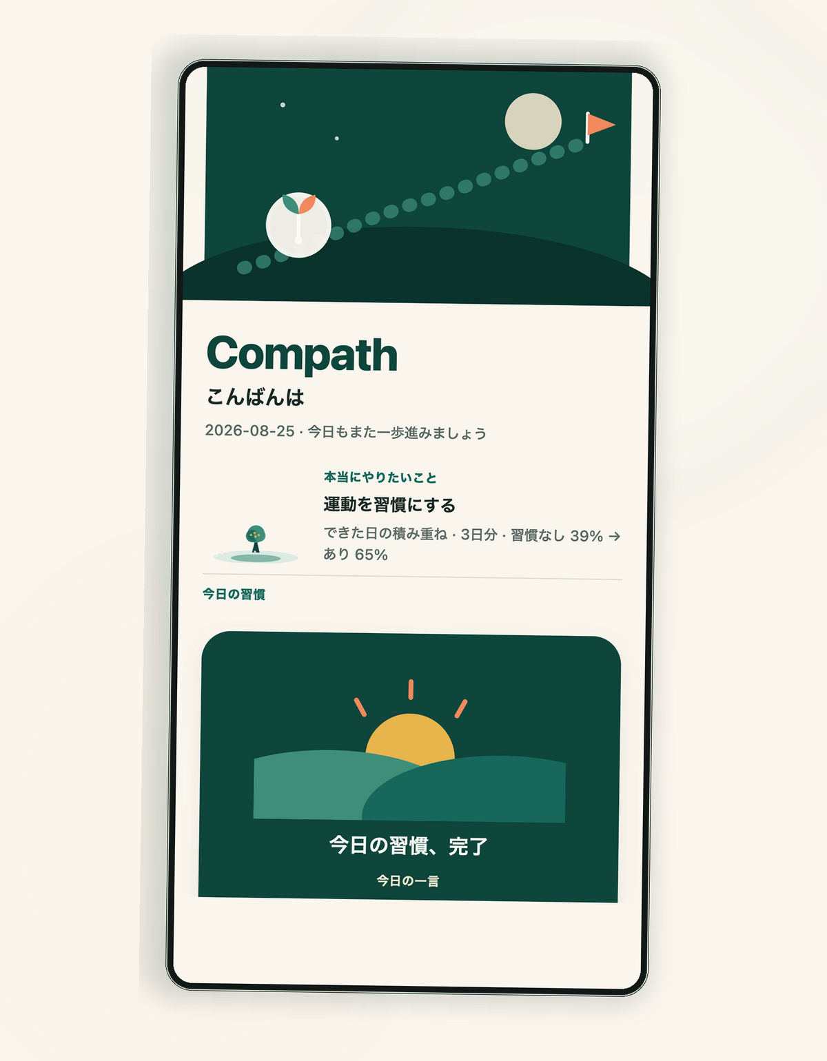 今日の習慣完了の画面